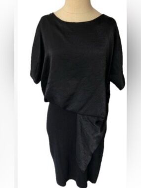 ANTHROPOLOGIE Amadi Lana Asymmetrical Draped Black Silk Jersey Tuck Dress M